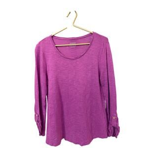 Chico’s Ultimate Tee Fuchsia Long Sleeve Roll‑Tab Top Women’s M EUC